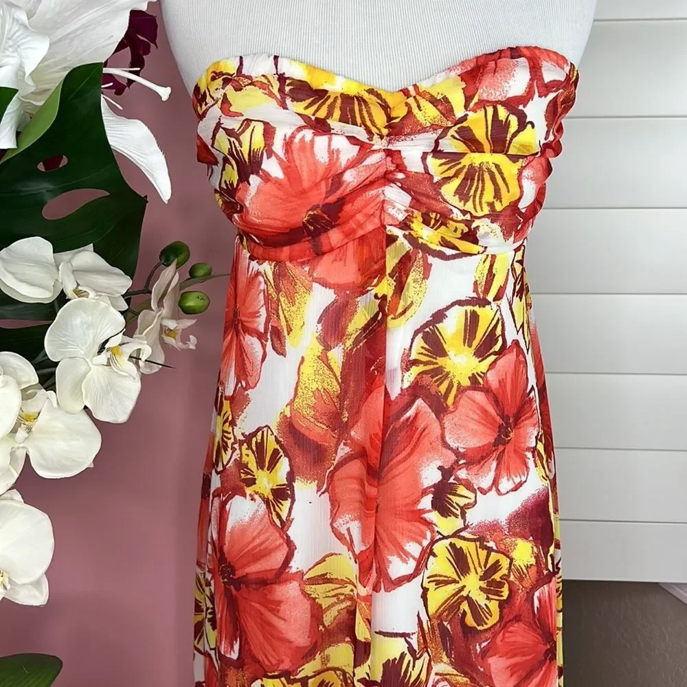 Xhilaration Strapless Tropical Fall Hibiscus Floral Maxi Summer Dress